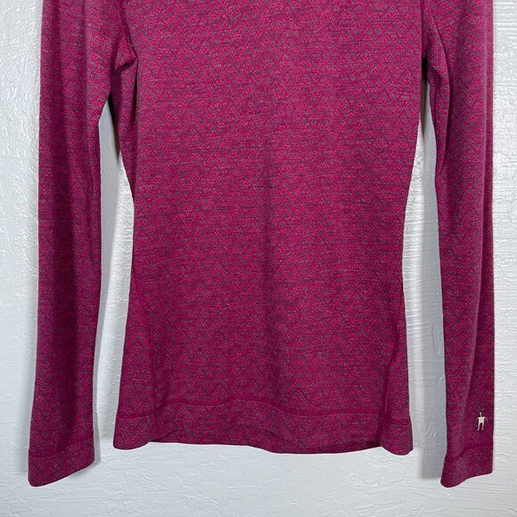 Smartwool Women M Pink Chevron Stripe Shirt Base Layer Merino Gorpcore Winter - Picture 2 of 8